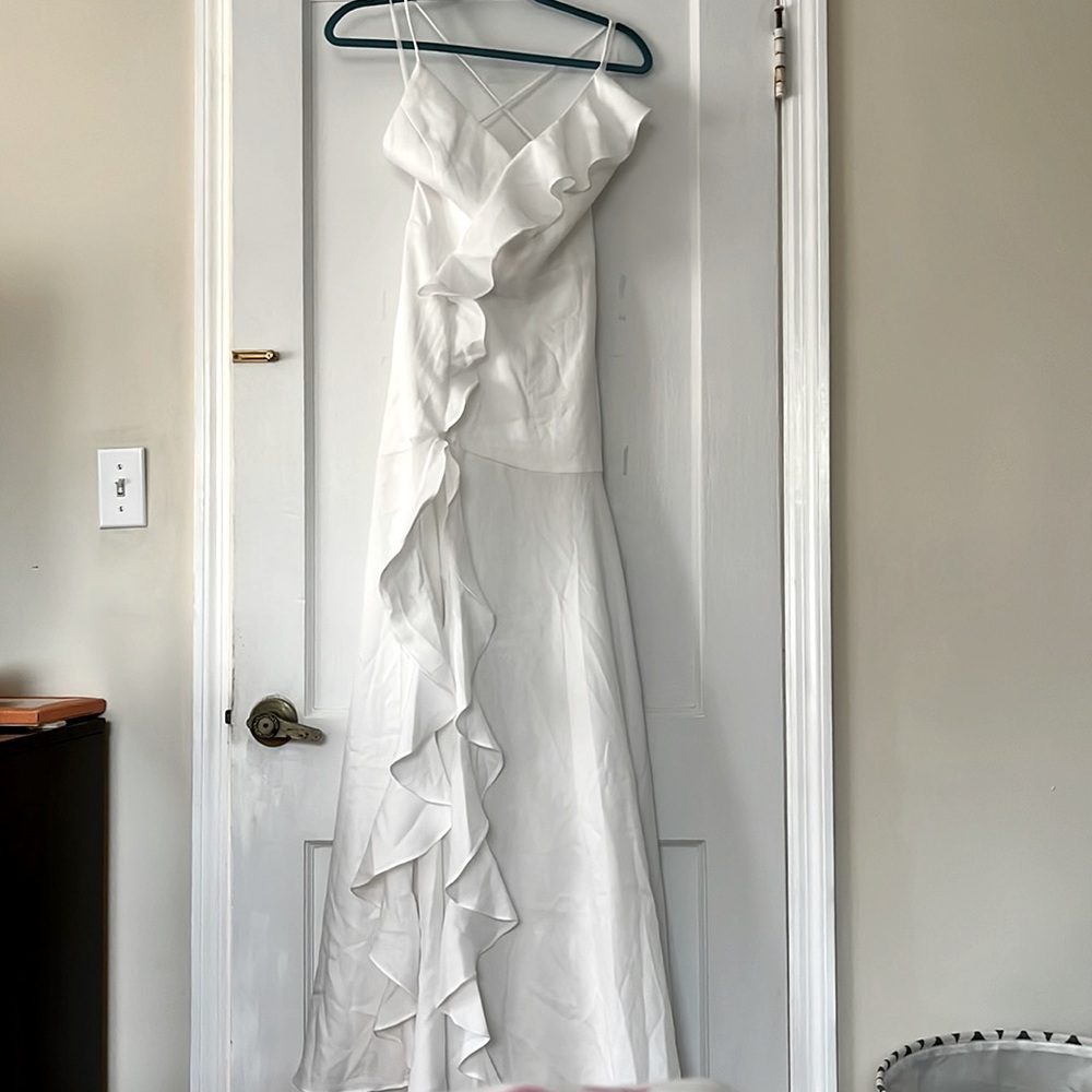 Never worn white dress with slit and frills